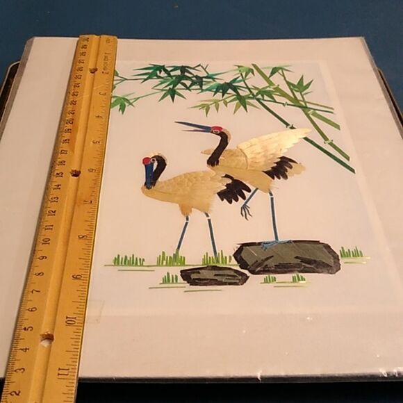 Elegant Crane Embroidery Art Wheat Stalk on Silk - Picture 3 of 6